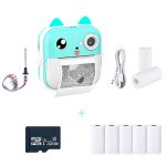 JumboPrintBundle, Set cameră digitală pentru copii cu imprimantă termică instantanee, 7 role de hârtie gratuite, cablu USB, curea de mână și card micro SD